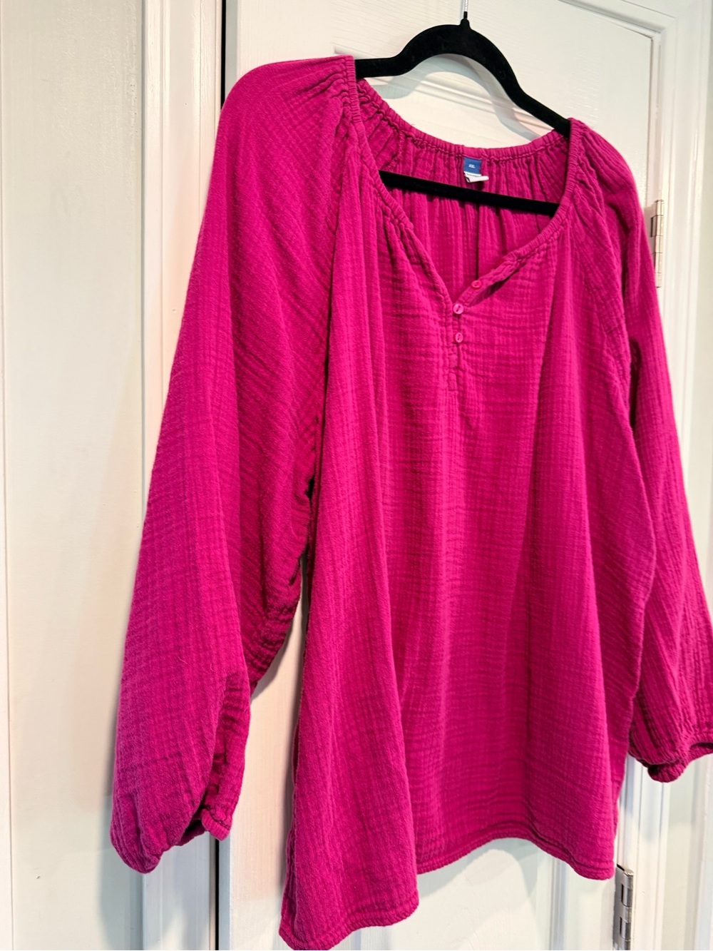 Old Navy Size XXL Fuchsia Double Gauze Cotton Peasant Blouse Boho Balloon Sleeve - Picture 4 of 10